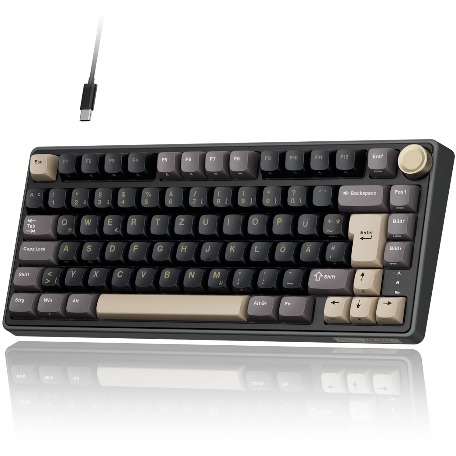 RK ROYAL KLUDGE R75 Mechanische Tastatur Kabel, Gaming Tastatur 75 Prozent QWERTZ RGB, Gasket Mechanical Keyboard mit CNC-Knopf, PBT MDA Tastenkappen, Hot Swap, Linear Creamy Switches, Schwarz