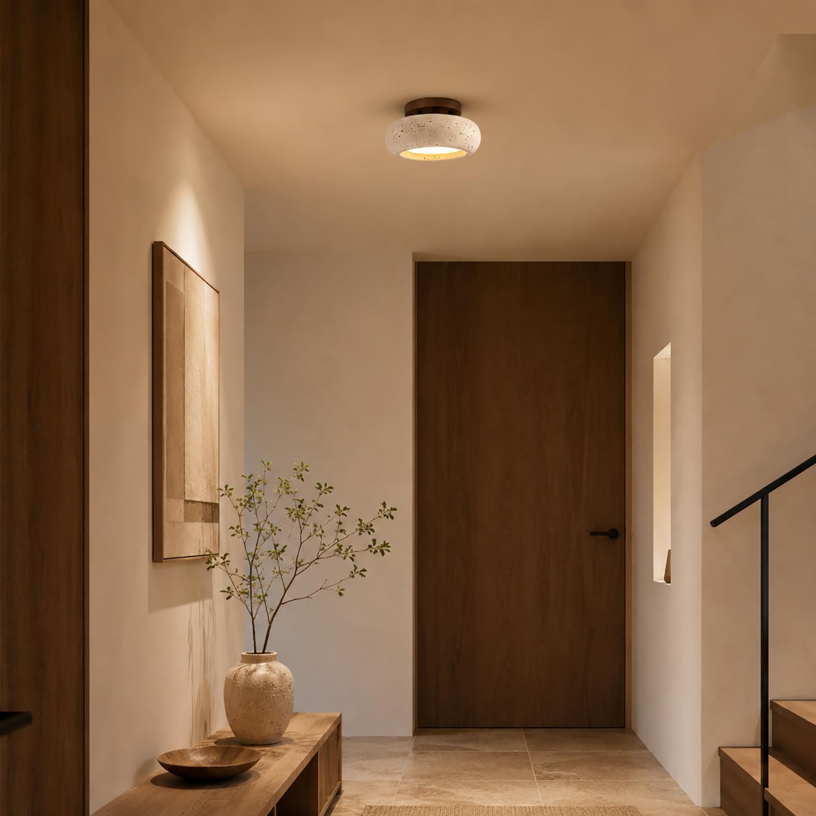 Gelb Travertin Deckenleuchte Natürliche Stein Deckenleuchten Wabi Sabi Stil Deckenlampe für Wohnzimmer Flur Schlafzimmer Küche,K2
