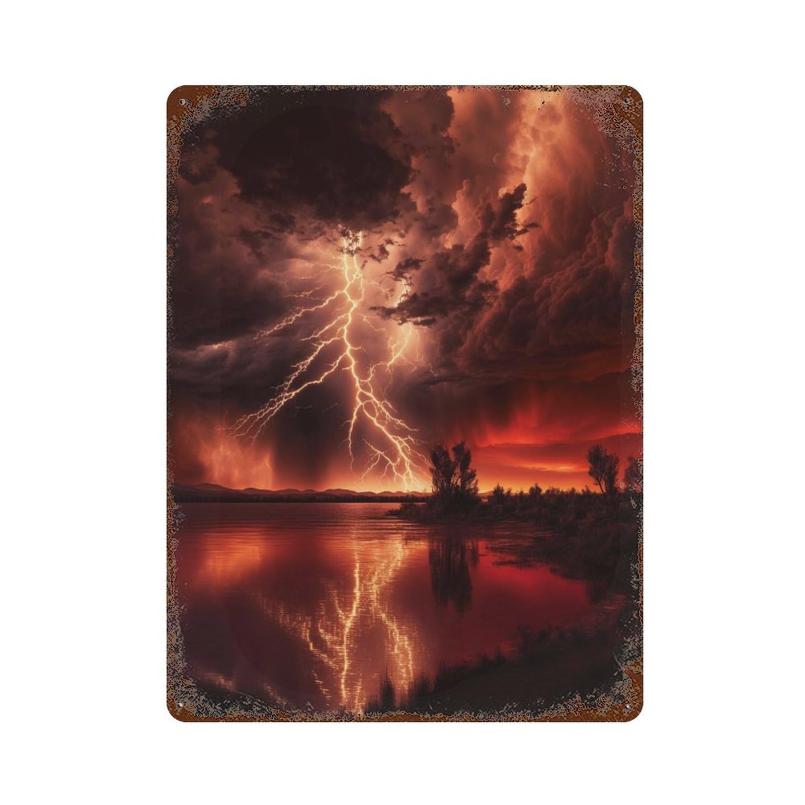 Garage Style Red Apocalyptic Storm Weathered Tin Sign 15.7"x11.8", Classic Wall Plaque for Bar And Workshop