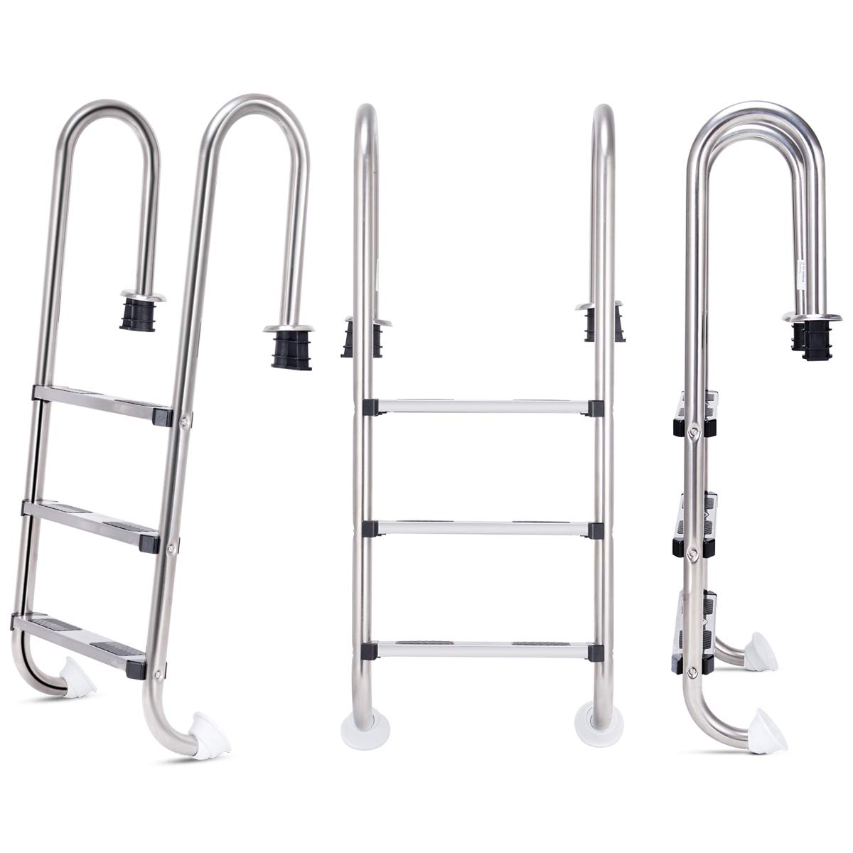 GOPLUS Échelle Piscine 3 Marches Acier Inoxydable Anticorrosion Antirouille Pédales Antidérapantes 132 x 50 x 26,5 cm Argent
