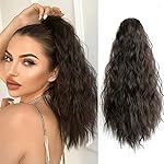StrRid Pony Tail Extensions Wavy Claw Clip Ponytail Extension 18 Long Natural Fake Ponytails Synthetic Fluffy Natural Clips in Hair Pieces for Black Women Party Daily Use 6 Oz Darkest Brown