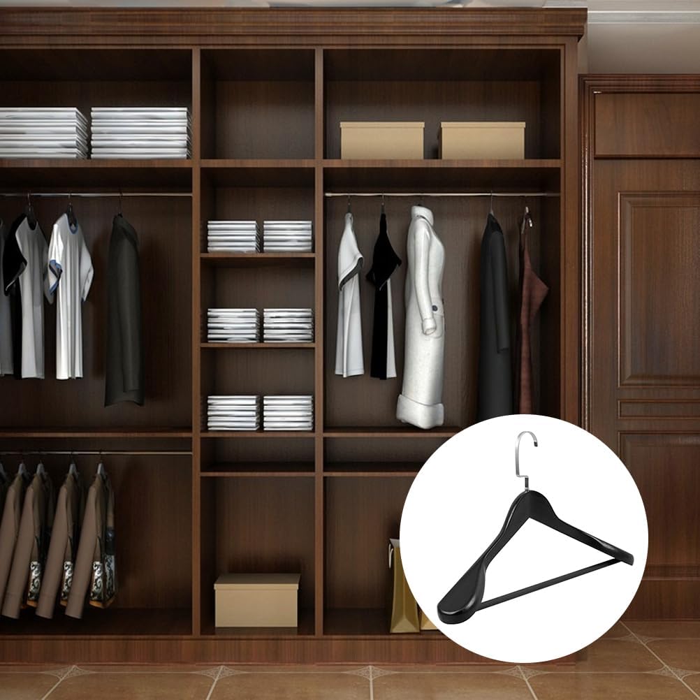 Hemoton Solid Wood Coat Hanger Thick Wide Shoulder Non-Slip Drying Rack for Clothes Storage Home Bedroom Closet Organizer 17.71X6.29X2.16 Inches