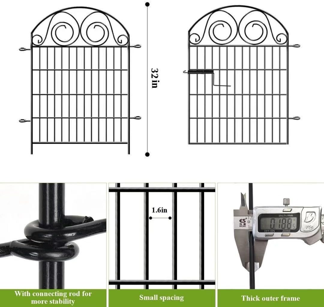 Getlay Tall Garden Fence with Gate, 32 Inch(H) 2 Panels Total Length 4.4 Ft Dog Fencing Outdoor, Decorative Fences for Garden, Dog Digging Fence│Patented