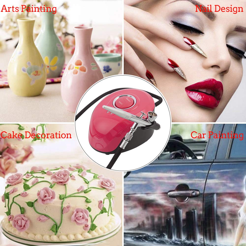 Mini Airbrush Tools Air Brush Kit for Cake Decorating, Professional Airbrush Cosmetic Makeup Airbrush Kit, Multi-Purpose Mini Airbrush Set Air Compressor Kit (Z-Pink)