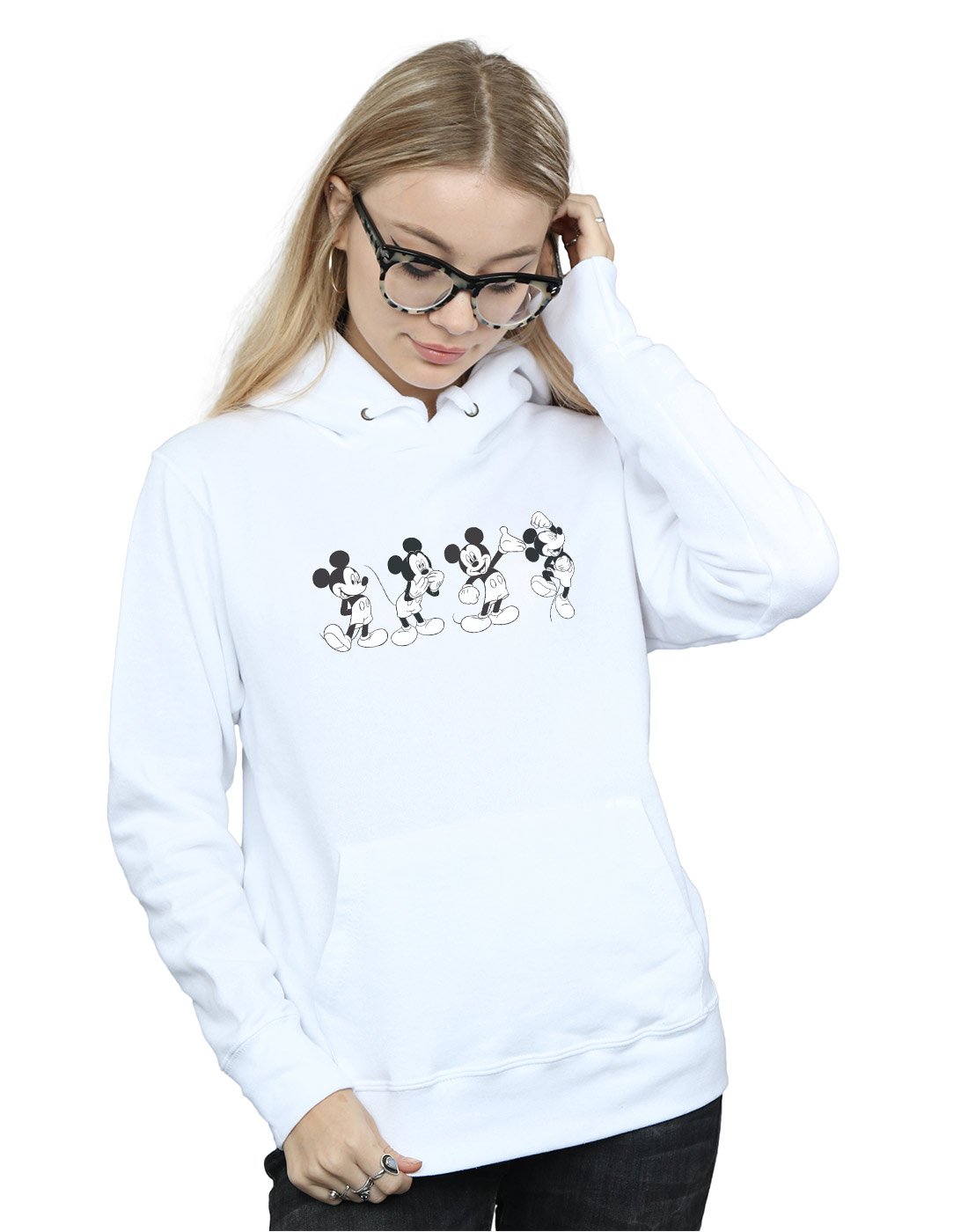 Disney Women's Mickey Mouse Four Emotions Hoodie in White | Size: Large