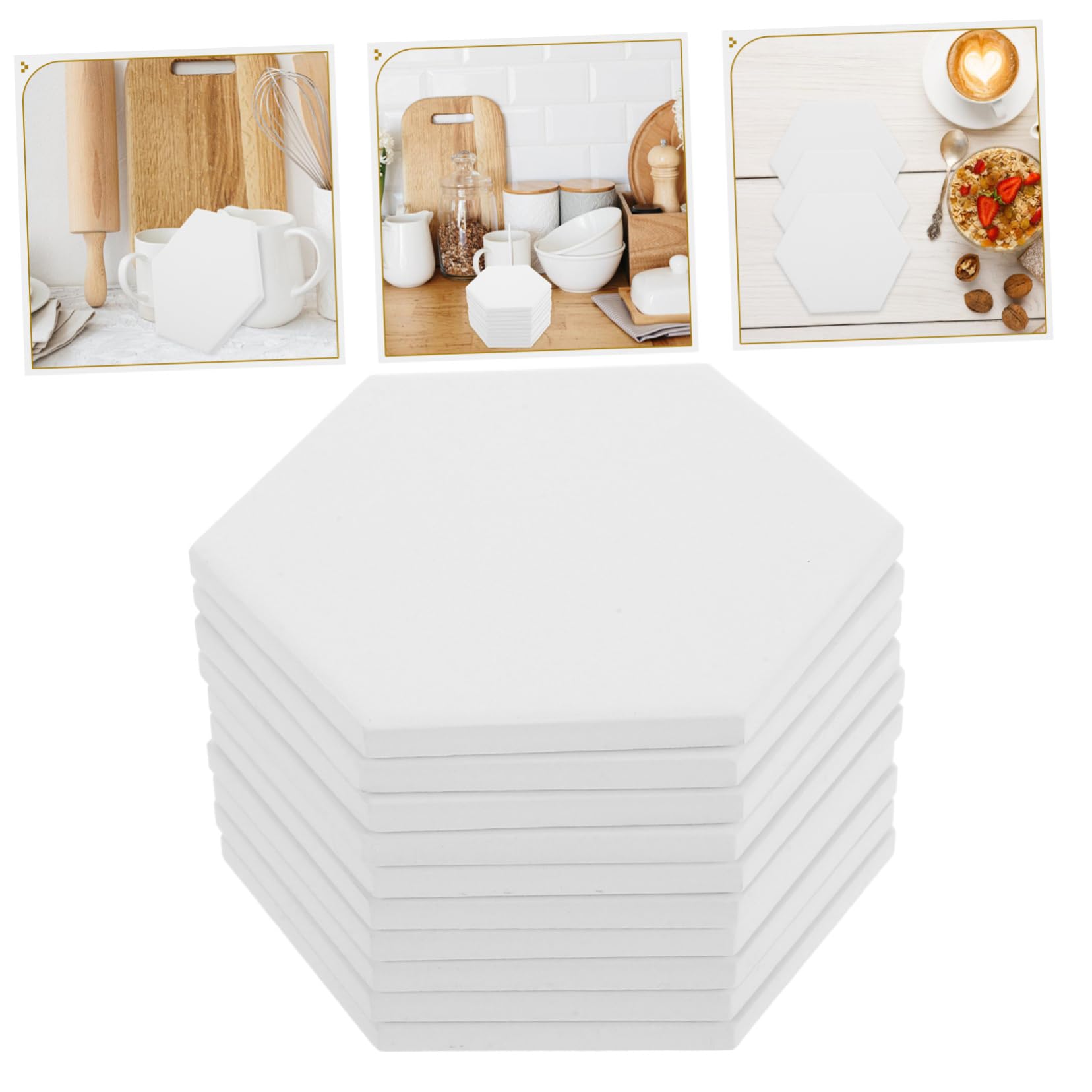 STOBAZA 10juego Posavasos de Cerámica Hexagonales para Sublimación Color Neutro Mate Antideslizantes y Absorbentes para Protección de Superficies