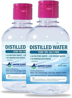WATER CLINIC Ultra Pure Di-Ionised Distilled Water For Battery/Inverter/Medical Equipment'S/Chemicals And Cosmetic Formulations - With Flip Cap/250Ml Bottle Pack Of 2 ,deionization, White