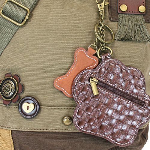 CHALA Patch Cross-Body Women Handbag, Canvas Messenger Bag - Teal Paw Print Olive2