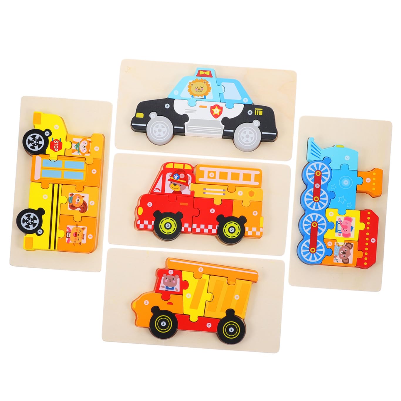 Puzzle 3d in Legno per Bambini, Set da 5, Cartoni Educativi | Bordi Lisci e Angoli Arrotondati, Aiuta la Coordinazione Occhio-mano, Design Stereoscopico