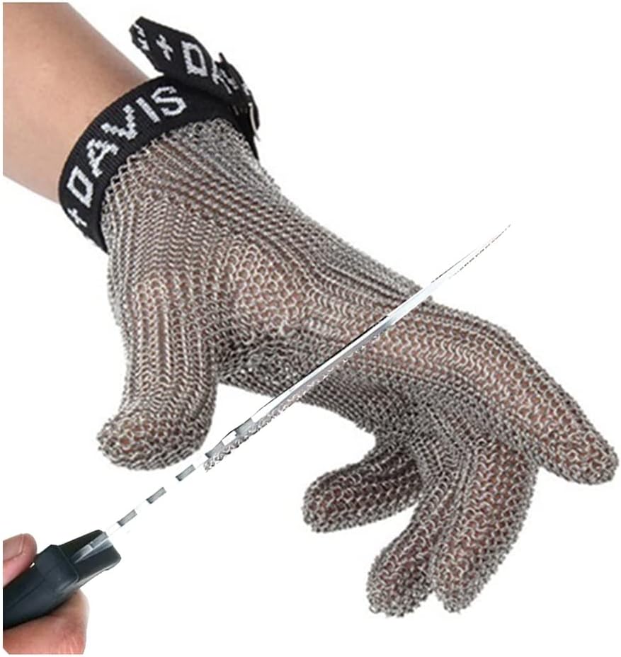 CXKJP Steel Ring Cut Resistant Gloves, Kitchen Restaurant Gardening Fishing Safety Work Metal Chain Gloves (Size : XXL/A Pack of one)