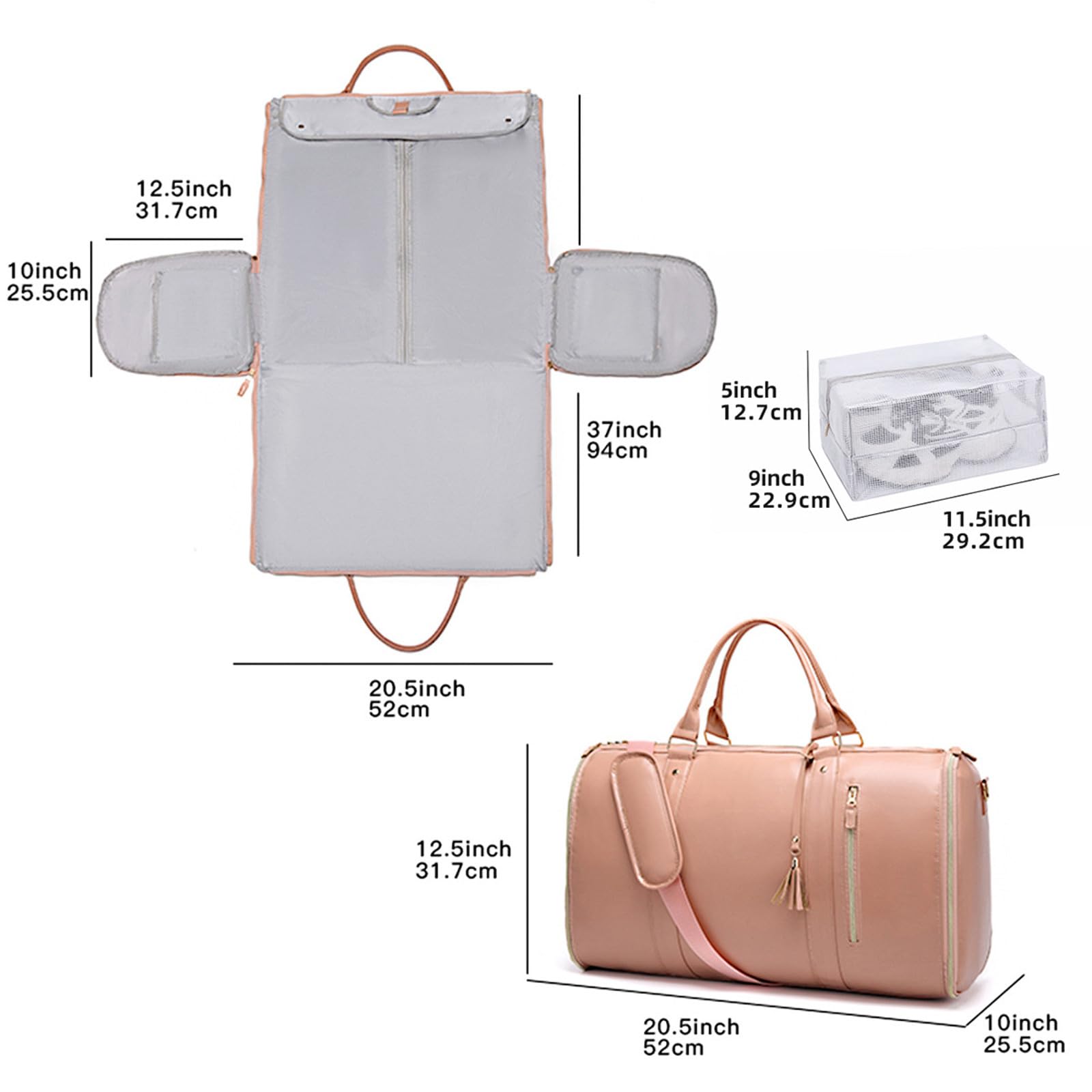 Faltbare Reisetasche 2.0, Reisetasche Miorsen, Faltbare Reisetaschen 2-in-1, umwandelbar, große Wassertasche aus -Leder mit abnehmbaren Rädern (Beige)