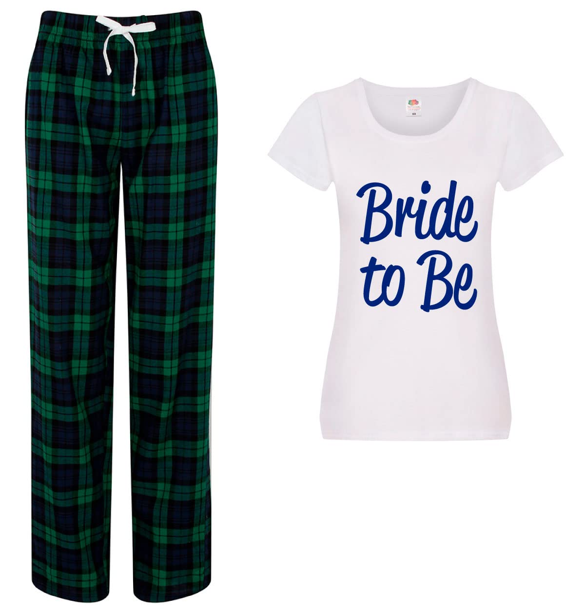 60 Second Makeover Women's Green Limited Bride To Be Pyjamas Tartan Trouser Bottoms Pyjama Wedding Hen Party Size - S