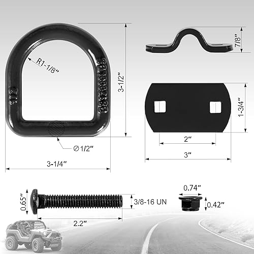 Miniatura 3 de AutoRich Anclaje de anillo D de amarre de 12 utilizado para remolques, atornillado con pernos 38-16 UN G5 y junta reforzada, sin necesidad de