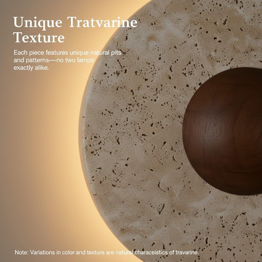 Bedside Wall Lamp, Travertine Wood Wall Sconce, Cream Stone Light for Bedroom, Hallway, Living Room, Entryway, Corridor, Mid Century Fixture, Apartment Home, Tea Room, Tea Nook Parlor(Small)