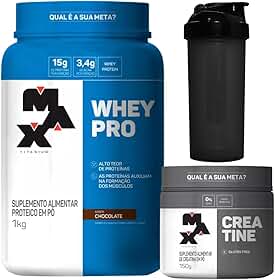 Combo Whey Pro 1kg + Creatina 150g + Coqueteleira - Max Titanium