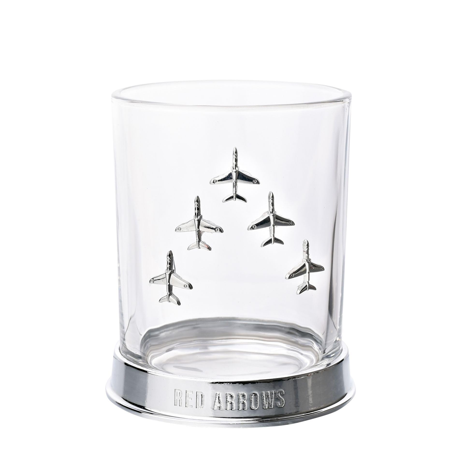 Raf Glass & Metal Whiskey Tumbler - Red Arrows Design - Clear Glass