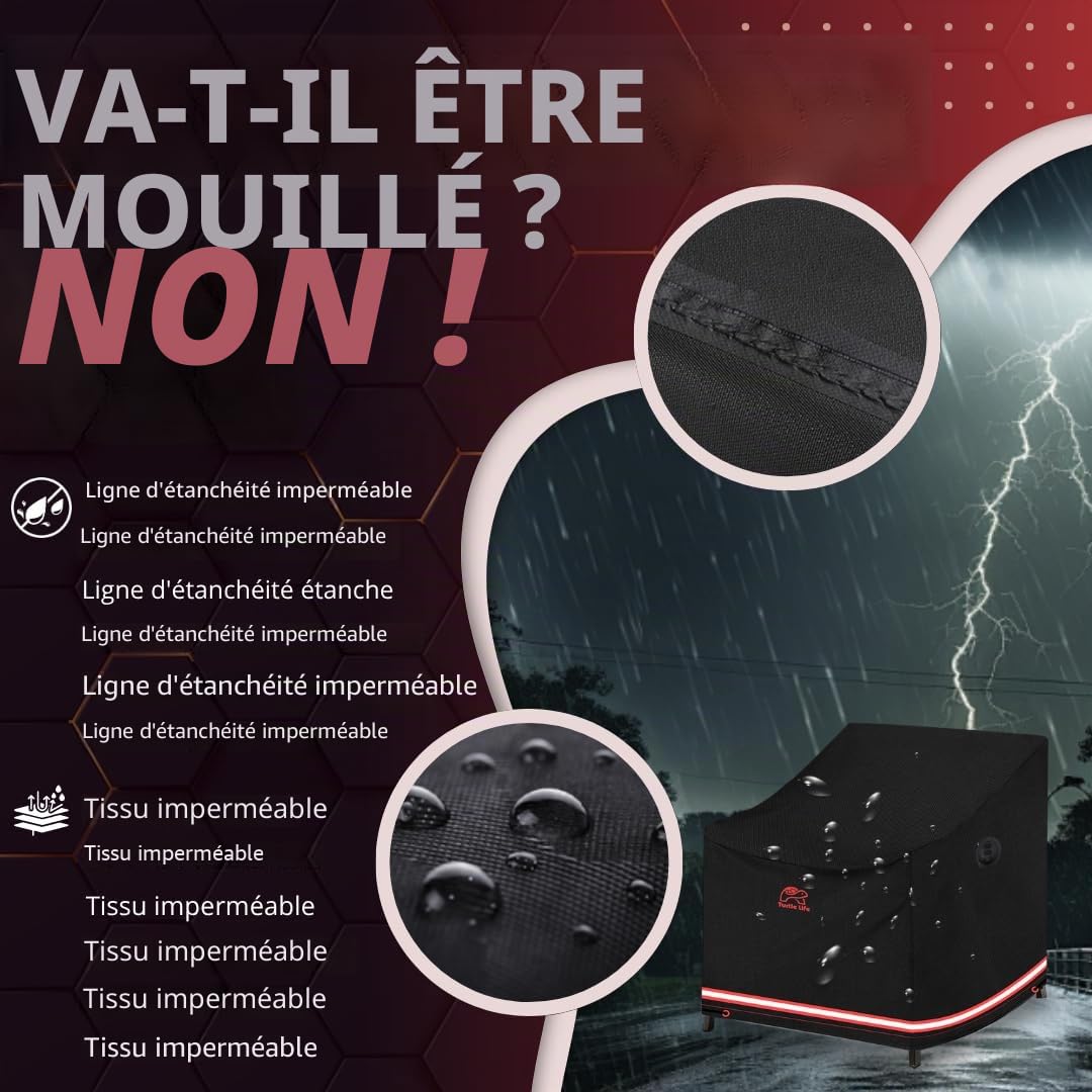 Turtle Life Housse de canapé de terrasse en tissu Oxford imperméable et coupe-vent avec revêtement PVC Noir 94x102x76 cm