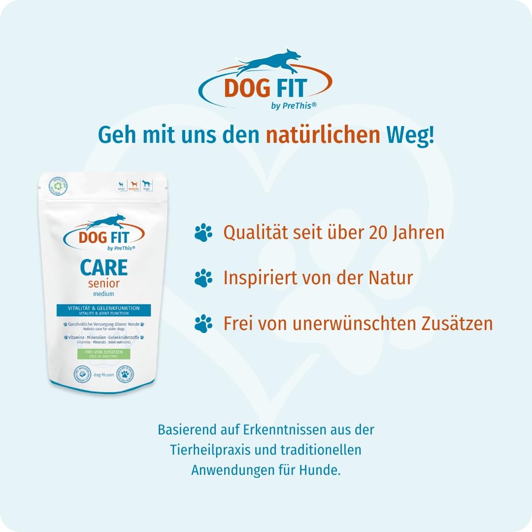 DOG FIT by PreThis® Care Senior für ältere Hunde I Für Vitalität, Wohlbefinden, Gelenke, Immunsystem. Mit Hyaluron & Vitaminen, ohne Zusätze I medium 10-25 kg