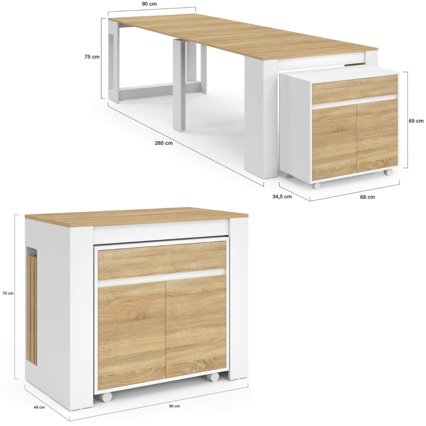 IDMarket Orlando - Mesa de aparador extensible para 14 personas, 285 cm, madera blanca