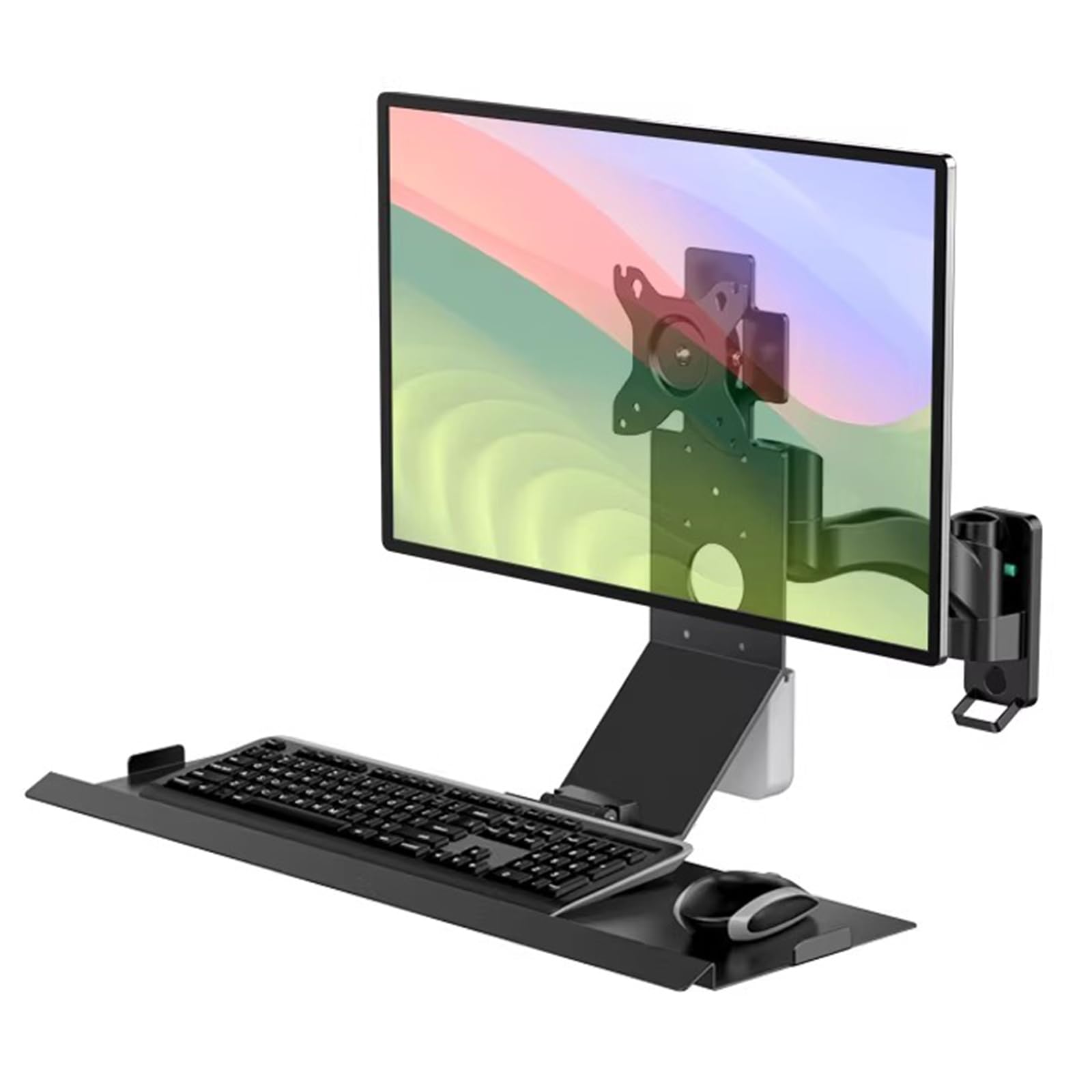 Xnxysmkj Black Monitor And Keyboard Wall Mount,Stand/Sit Workstation,W/Pneumatic Arm,Load 10Kg,W/60Cm Foldable Keyboard Tray,For 15-32 Inch Single Screen.easy Setup (Black)