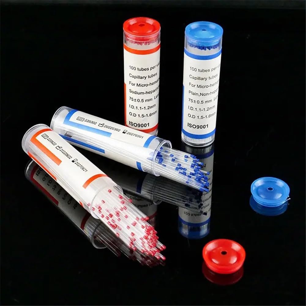 Tube capillaire en verre for hématocrite, ensemble de tubes capillaires, échantillon de verrerie de laboratoire, expérimental(Red-blue-200Pcs)