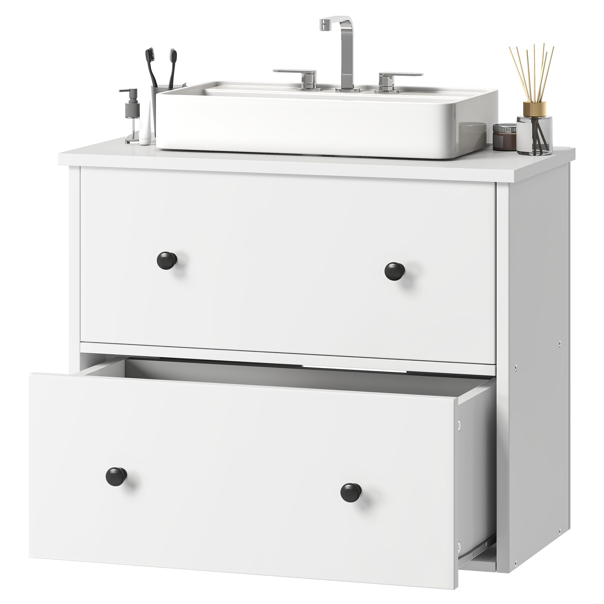 YITAHOME Waschbeckenunterschrank wandmontage, Badezimmerschrank, 2 große Schubladen, 60 x 30 x 50 cm, wall-Mounted Bathroom Vanity Cabinet, weiß