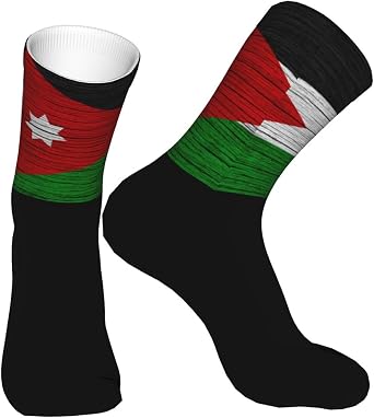 Flag Of Jordan Wooden Texture Jordanese Flag Cushioned Warmth Crew Socks, Cotton Wicking Breathable Athletic Socks Men & Women