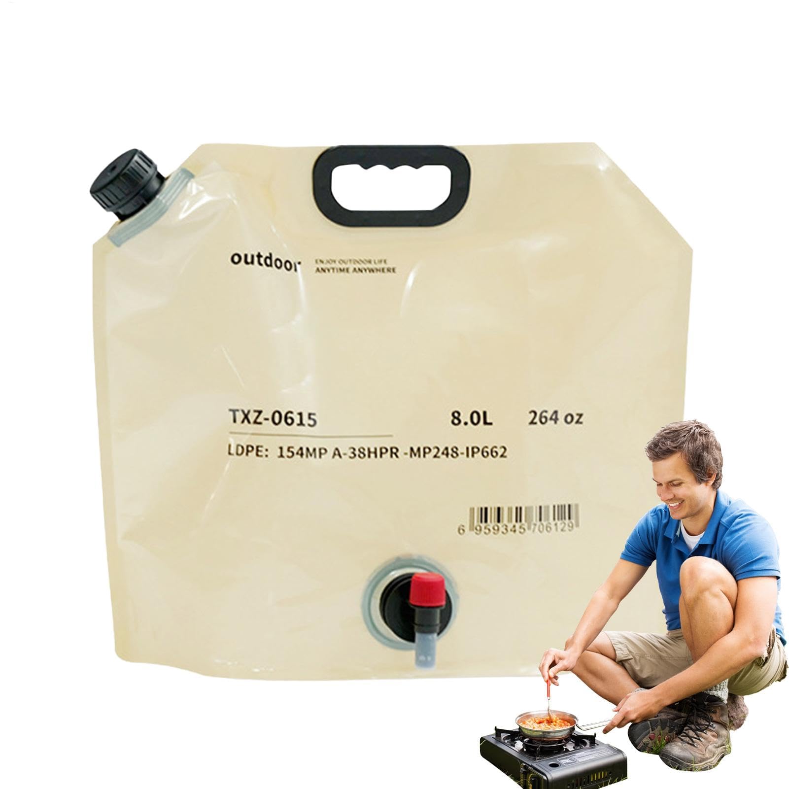 Bouteilles d'eau - Conteneur de stockage d'eau transparent de qualité alimentaire de 8 litres - Réservoir d'eau durable for un stockage et un transport sûrs de l'eau,Gobelet pliable