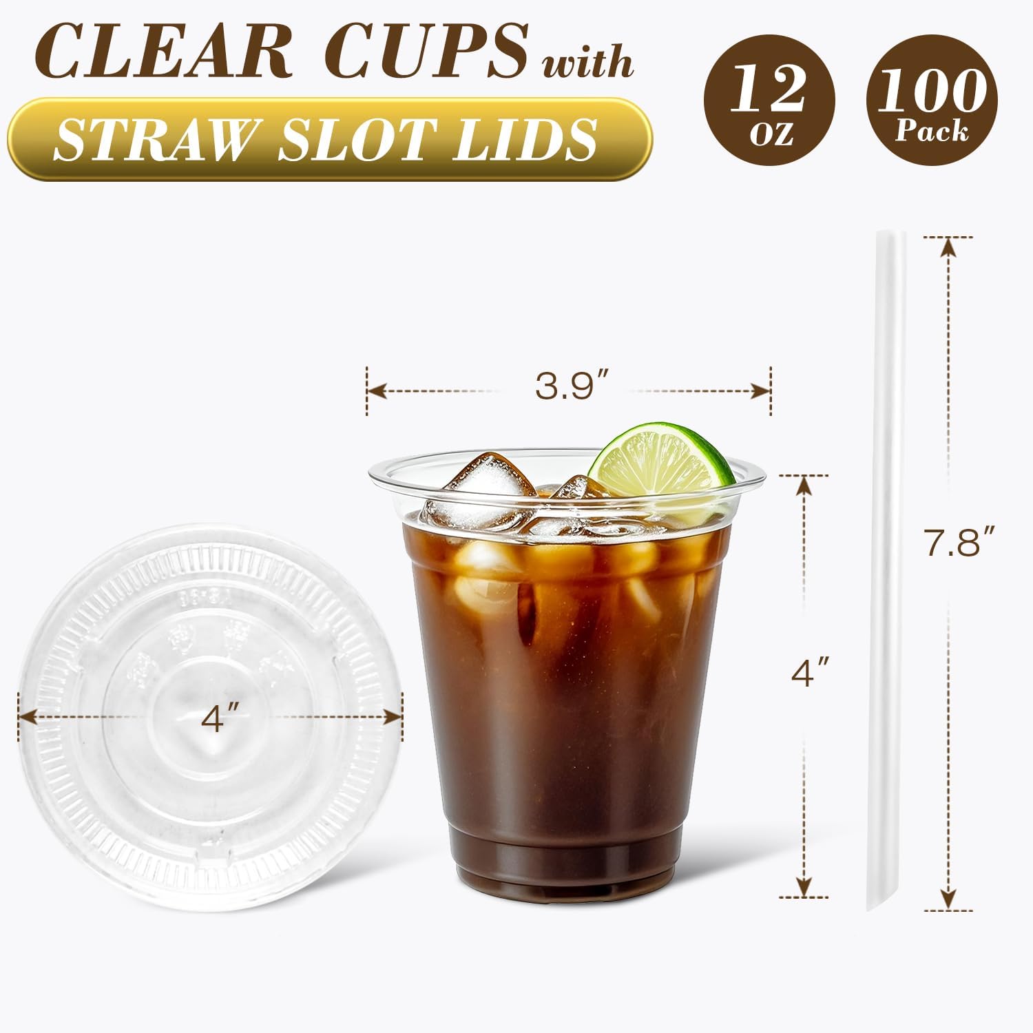 Ginkgo 100 Pack 12 oz Plastic Coffee Cups with Lids and Straws, Disposable Clear To Go Iced Coffee Cups for Milkshakes and Cold Beverages – Coffee Bar Essentials for Home and Shops - Image 3