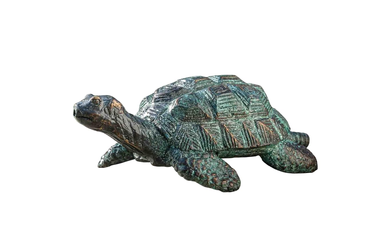 Generisch Bronze-Skulptur Wasserspeier Schildkröte | Fontaine | klein | antik-grün | 17x10x7cm | Tierfigur aus Bronze | handgefertigt