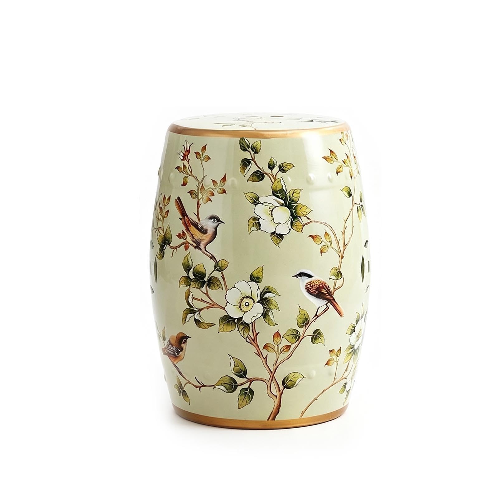 Dekoracyjny Ceramiczny Stołek Ogrodowy, Szkliwiony, Ręcznie Malowany Kwiat I Ptak Stołek Do Bębna Do Salonu, Balkonu, Dziedzińca Ogrodowego, Trawnika Wewnątrz I Na Zewnątrz(Color3)