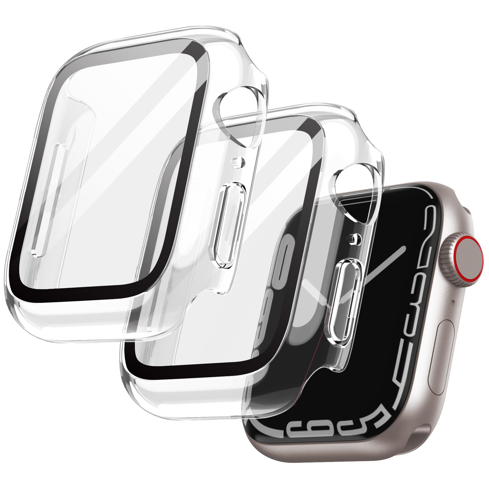 JETech Case with Screen Protector Compatible with Apple Watch Series 9 8 7 45mm, Overall Protective Cover, Built-in Tempered Glass Film High Sensitivity, 2 Pack (Clear)