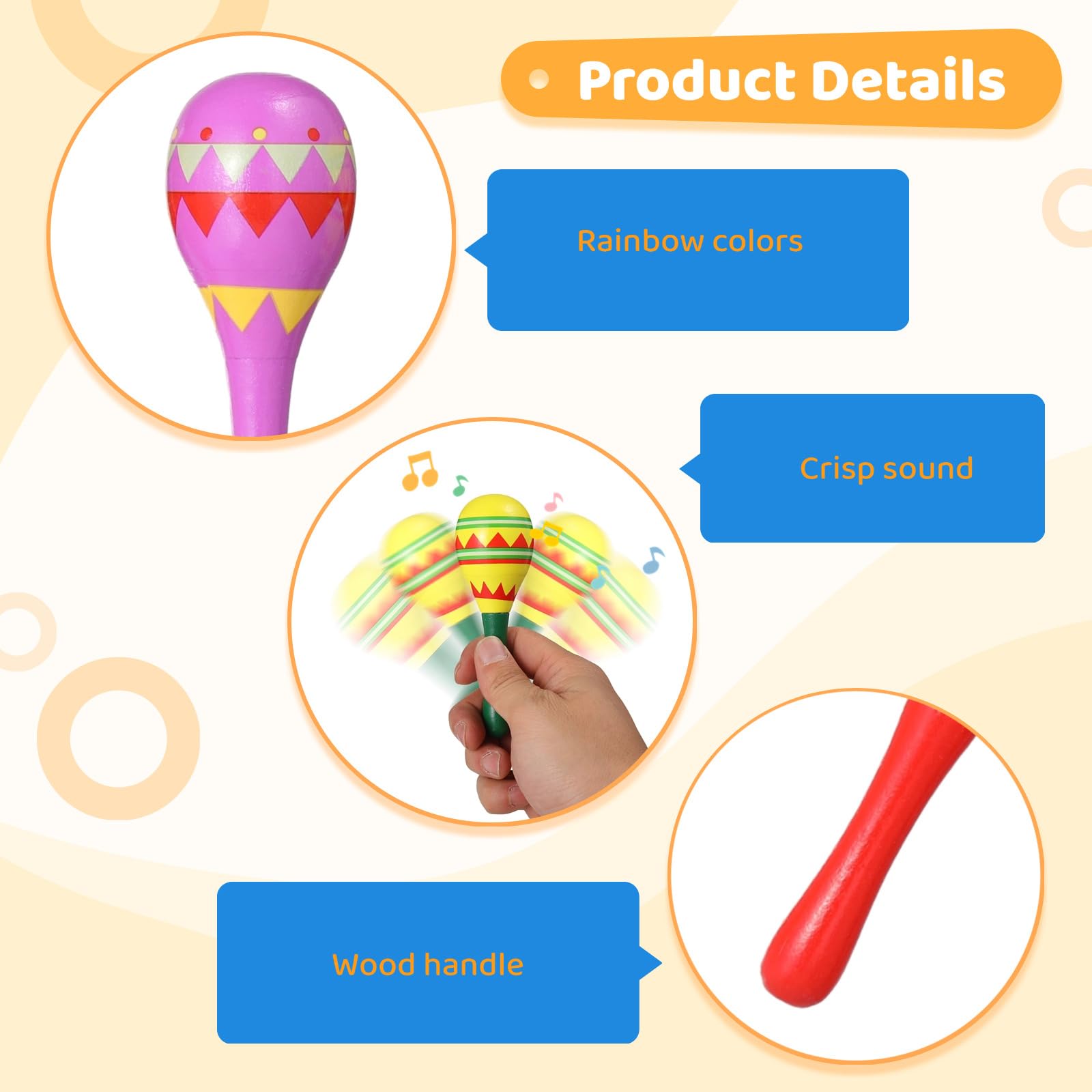 48 maracas, maracas de madera multicolor de 4.5 pulgadas, silenciosas ligeras, recuerdo de fiesta para adultos, accesorios de fiesta mexicana, cumpleaños, carnaval, música divertida