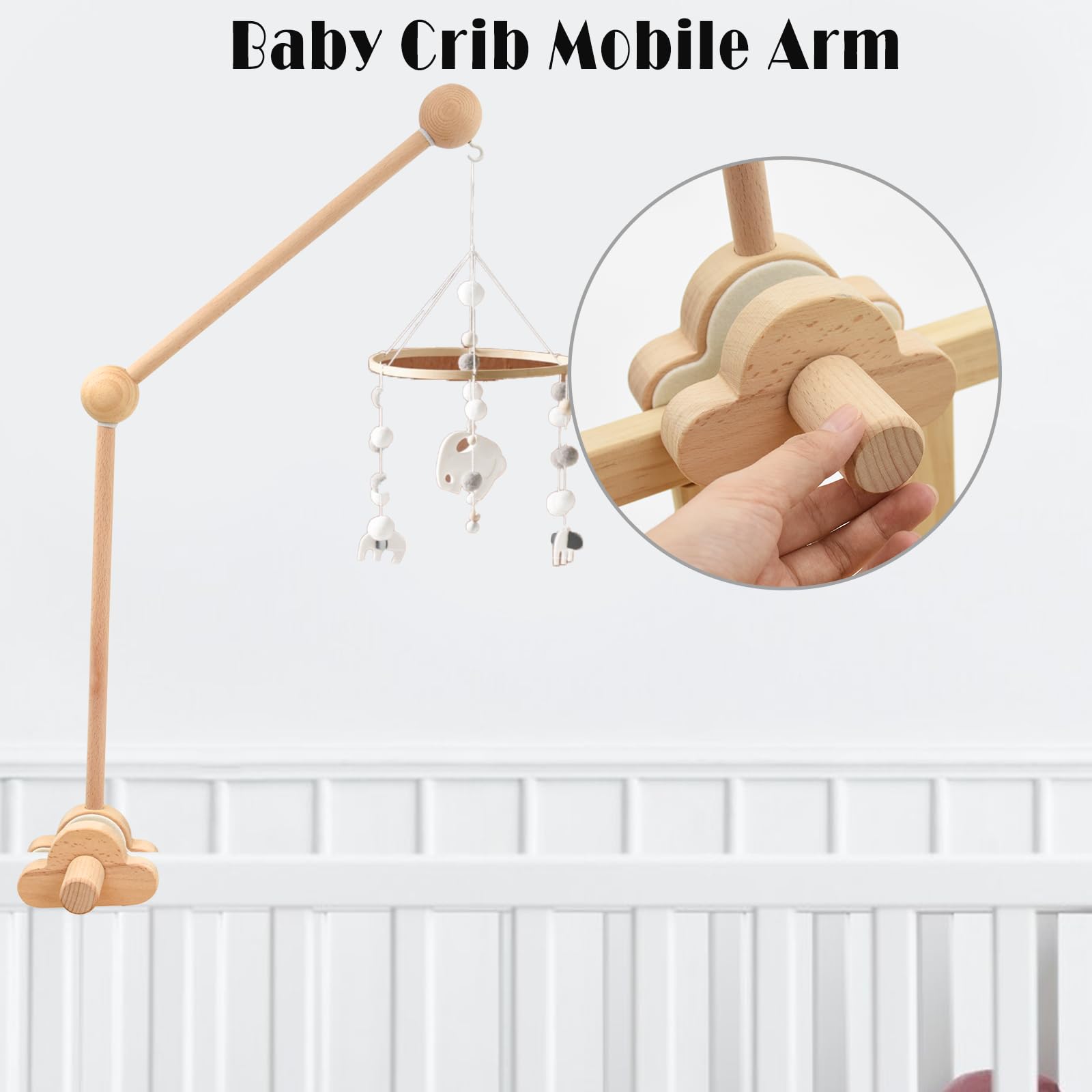 Baby Mobile Hanger, AolKee Wooden Cot Mobile Holder - Image 3