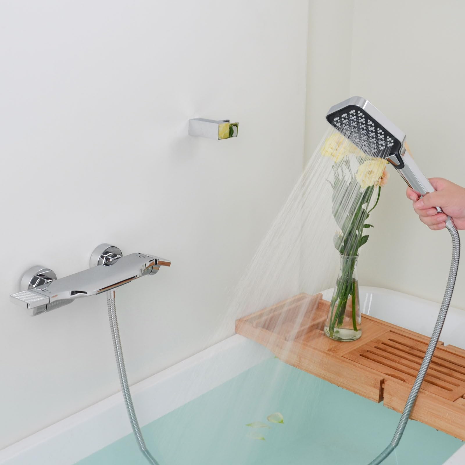 Grifo de Bañera Cascada con Ducha Montado en Pared, Latón Cromo 14Y1OK