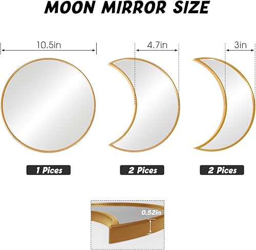 Miniatura 7 de Juego de espejos de fase lunar 100% de cristal, decoración natural escandinava, decoración de pared bohemia para el hogar, sala de estar,