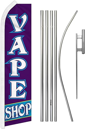 Vape Shop Swooper - Kit de bandera y poste publicitario - Perfecto para tiendas de vape, tiendas de humo, salones de narguile
