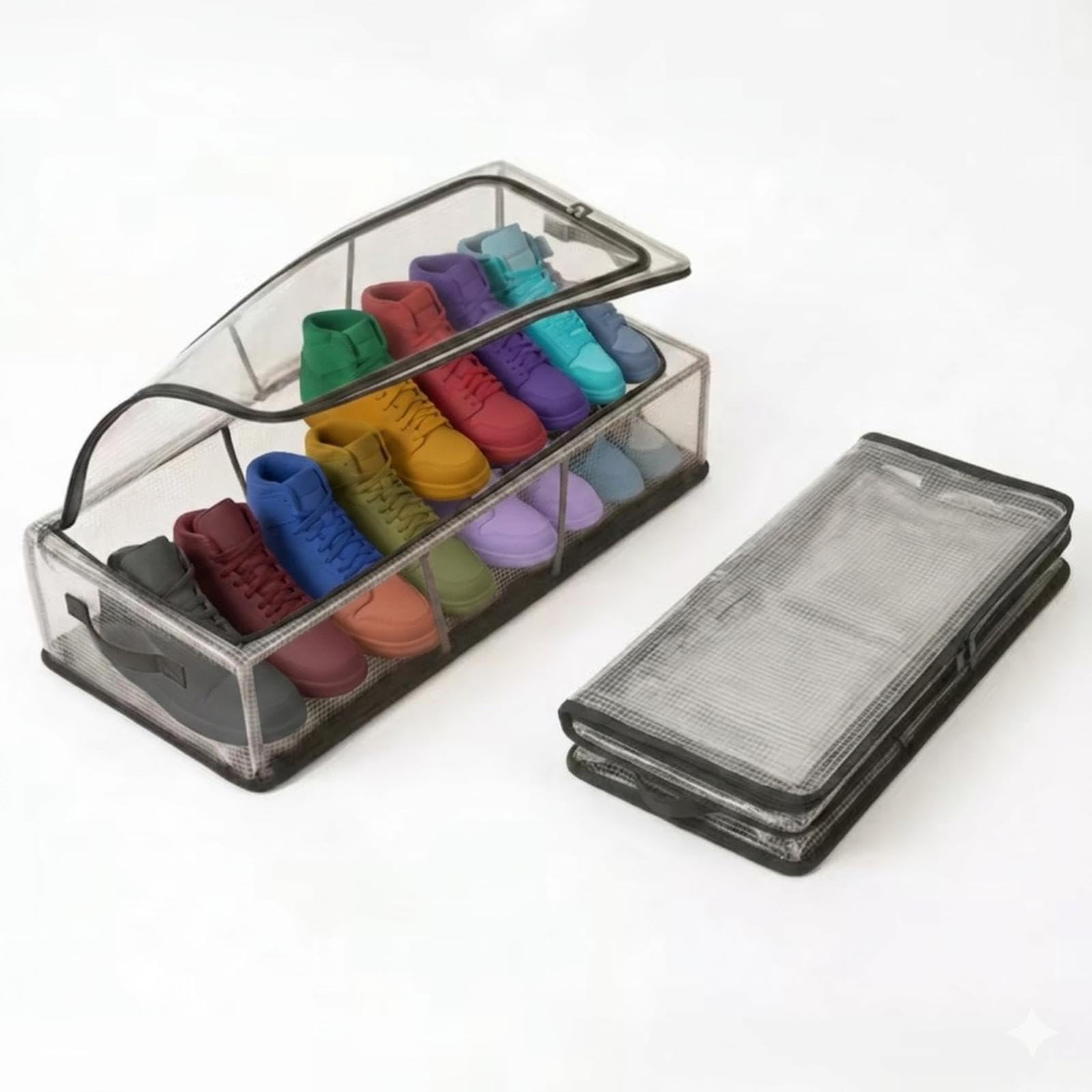 Fabric Shoe Storage Bins Under Bed Shoe Storage Organiser Folding Under Bed Shoe Box With Transparent Lid Fits - Underbed Storage Solution(PACK OF 1)-image-49