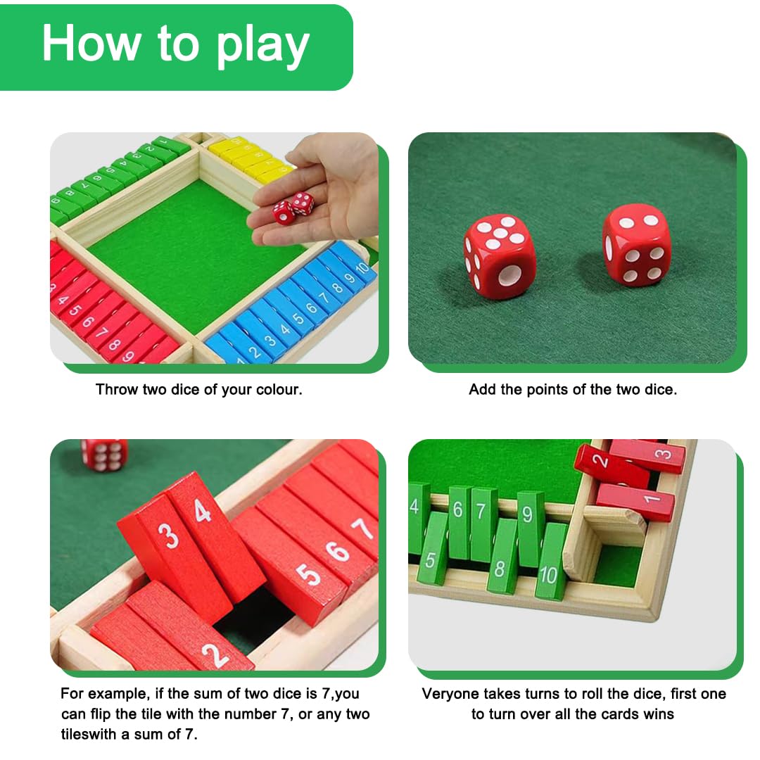 GGesii Shut The Box 2-4 Giocatori, Giochi da Tavolo in Legno, Giochi da Viaggio, Adatto per giocattoli educativi di apprendimento da 3 4 5 6 7 8 anni (Verde