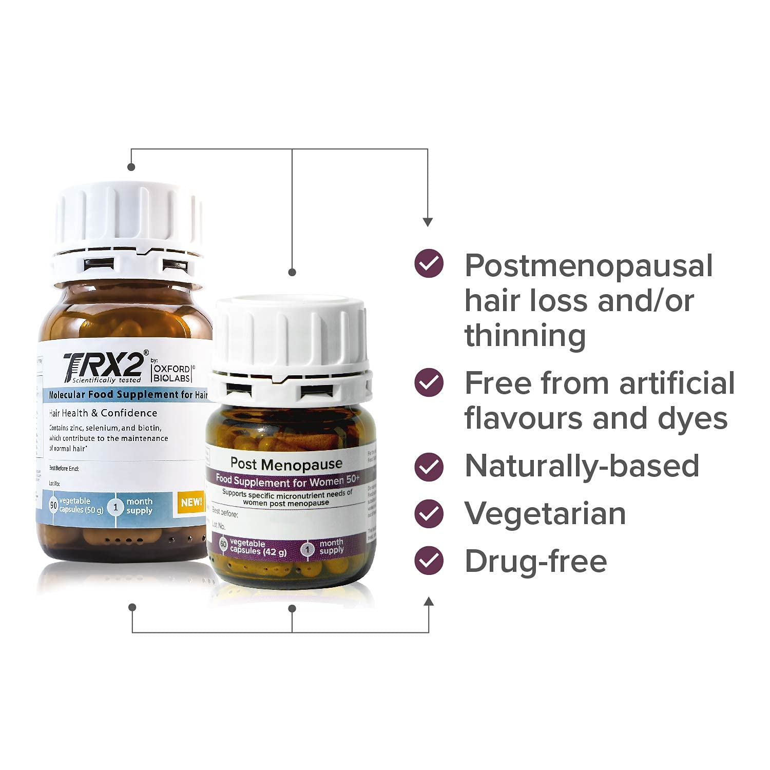 TRX2 Post Menopause Hair Pack – odżywia dojrzałe kobiece włosy – wypadanie włosów – leczenie przerzedzających się włosów z powodu menopauzy – z biotyną – na bazie naturalnej