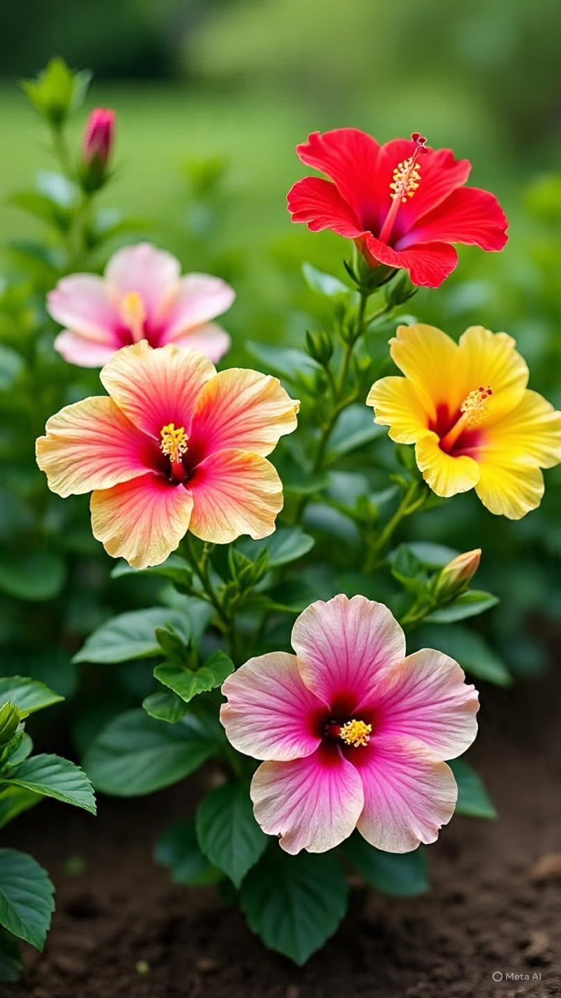 Live Multicolour Rainbow Hibiscus Plant with Pot | Rare Hybrid Double Petal Gudhal Flower Plant | Exotic Flowering Shrub for Home Garden Balcony Terrace Outdoor Decor | Pack of 1