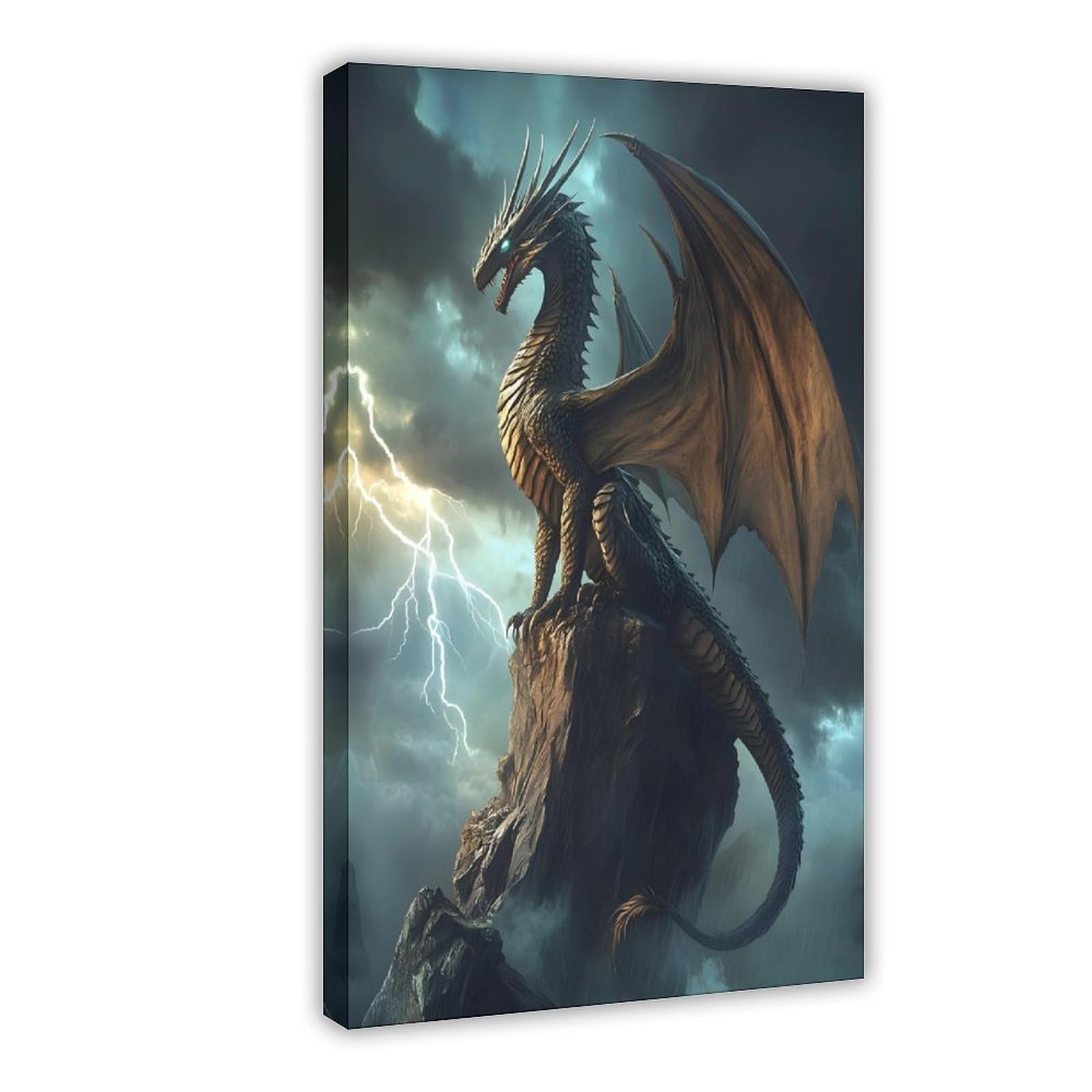 Bareronor Lightning Dragon Poster Canvas Poster Bedroom Decor Landscape Office Room Decor Gift 16" L X 24" W