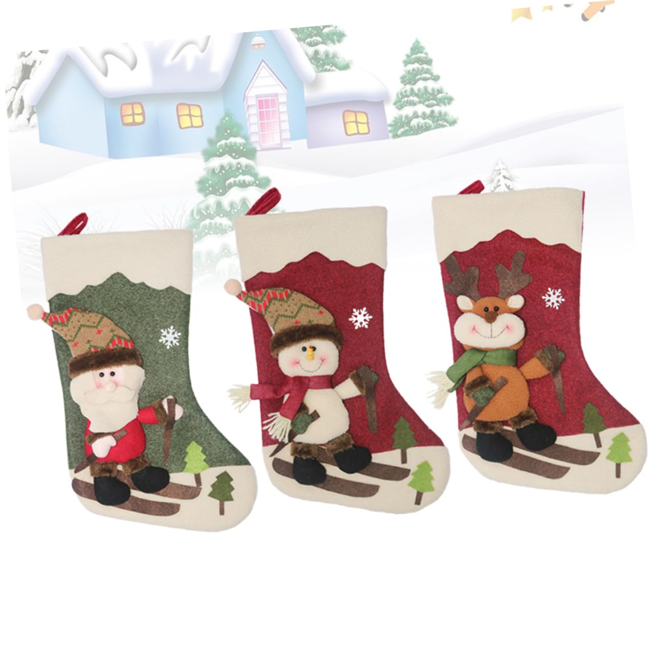3stücke Weihnachtsstrümpfe Mit Santa Und Elch Dekoration Für Weihnachtsbaum Und Festliche Für Mädchen Und Zuhause