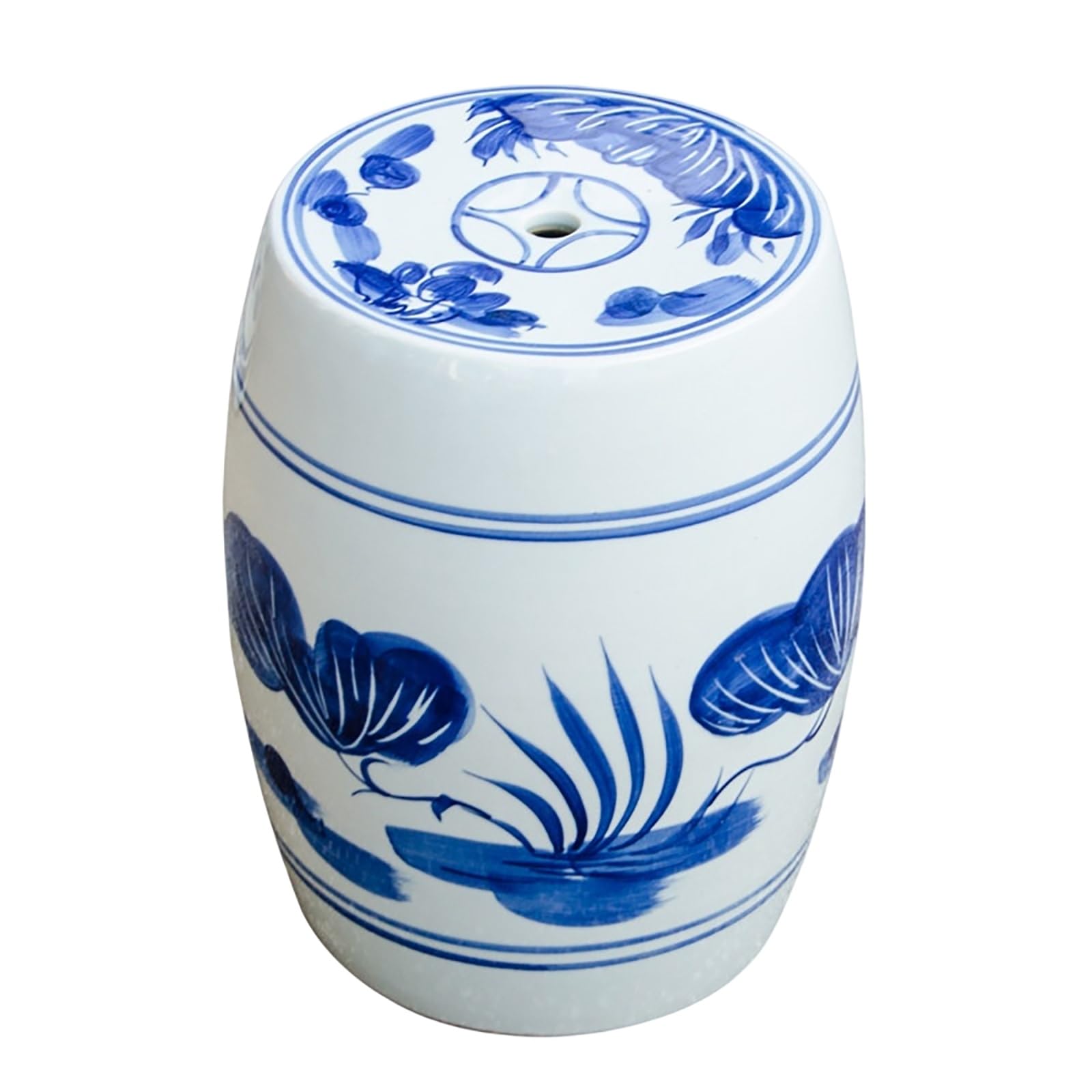 Taburete de jardín de cerámica de 42cm, mesa auxiliar de tambor y pouf decorativo para tocador