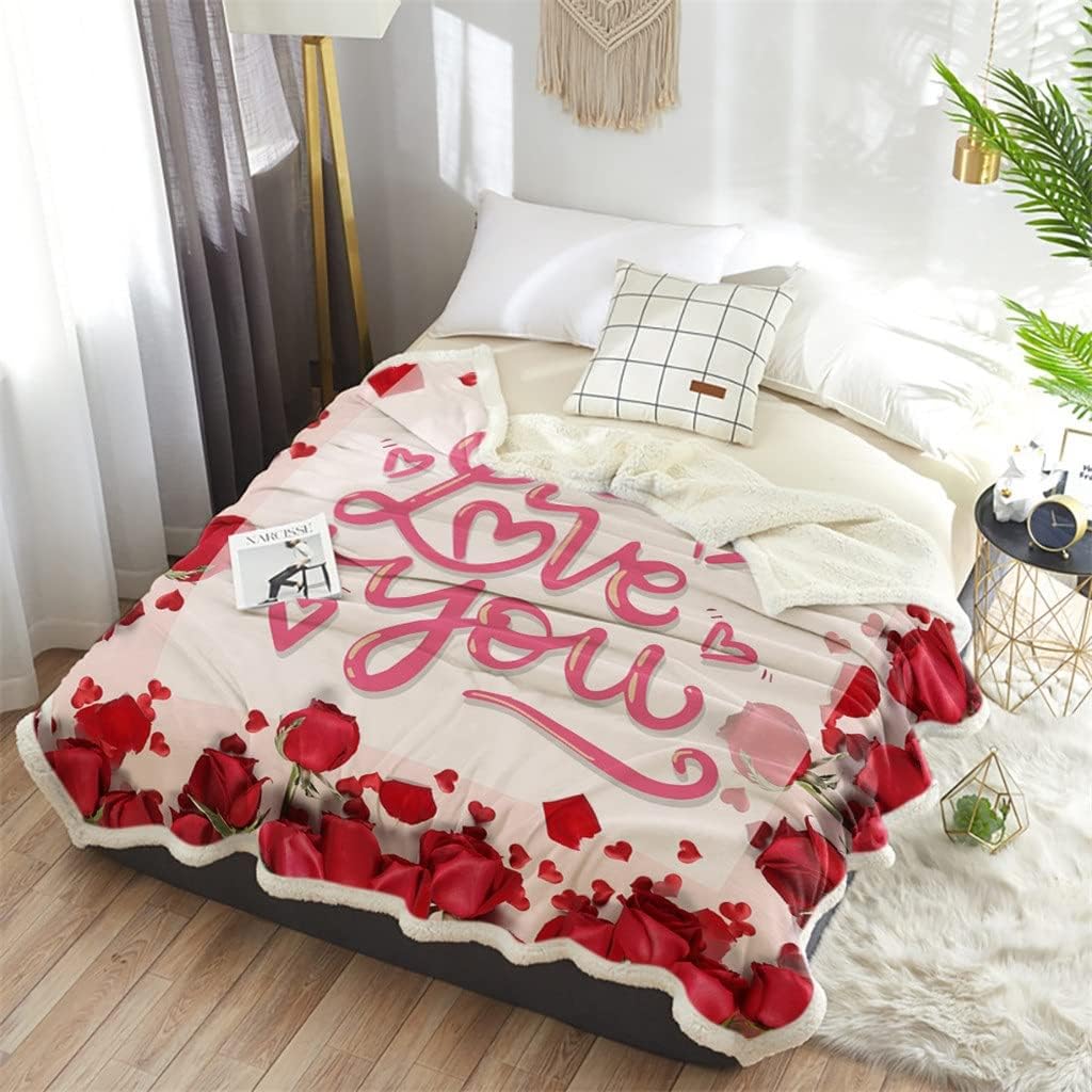 Red Rose Flower Sherpa Blanket Thick Velvet Flannel Bedspreads Office Nap Throw Sofa Cover Bedding