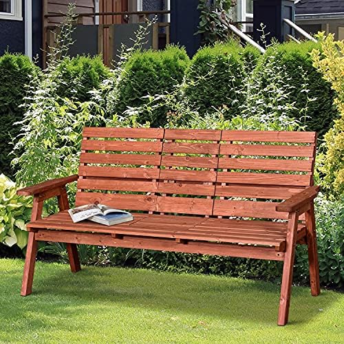 Outsunny Garden Wooden Convertible 2-3 Seater Bench or Companion Chair Loveseat Patio Partner Bench with Middle Table