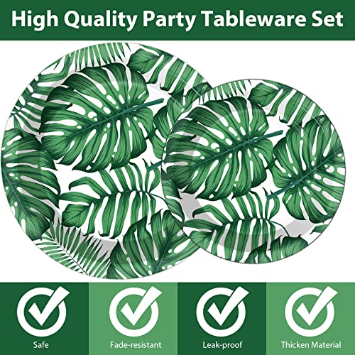 Image of gisgfim 96 Pcs Hawaiian Luau Party Plates and Napkins Party Supplies Tropical Palm Leaf Tableware Set Summer Theme Party Decorations Favors for Birthday Baby Shower for 24 Guests