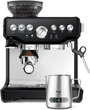 Sage Barista Express, Manual Tamping, Temp Control Milk Jug, Bean to Cup Coffee Machine with Grinder, Manual Milk Frother, Black Truffle