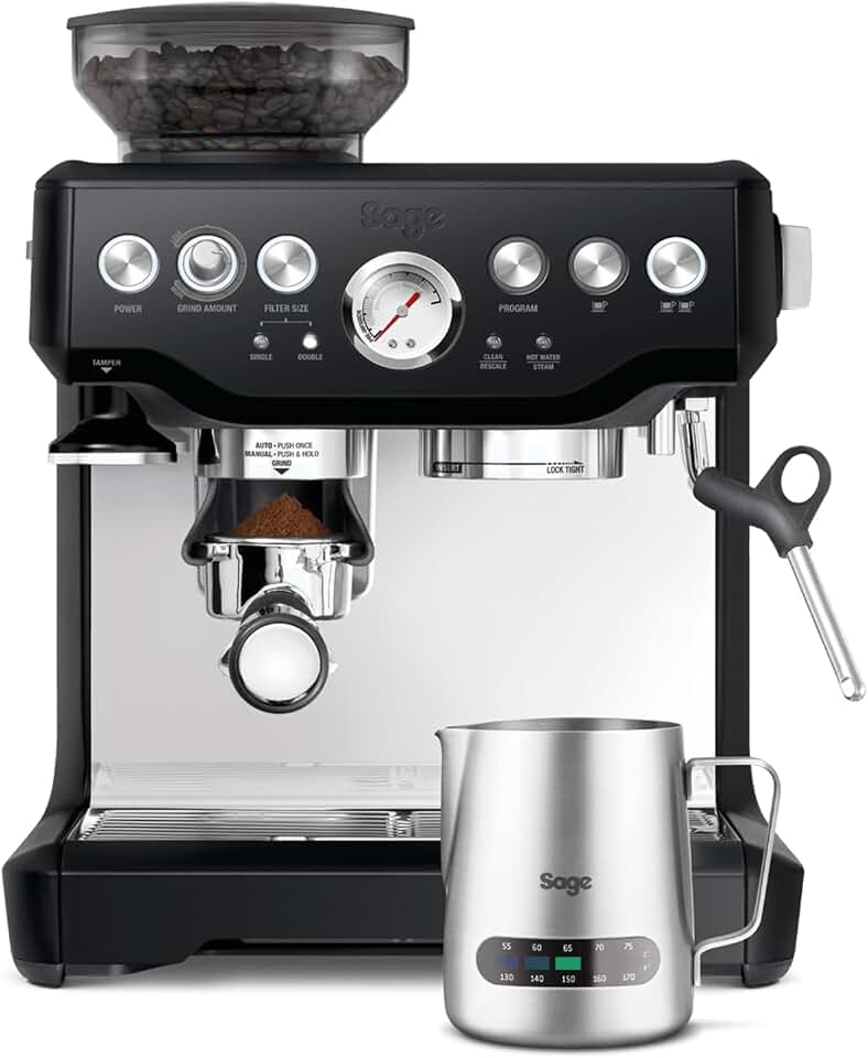 Sage - The Barista Express - Cafetera Profesional con Espumador de Leche Manual y Molinillo Integrado - Microespuma Personalizable - Trufa Negra, Jarra con Control de Temperatura
