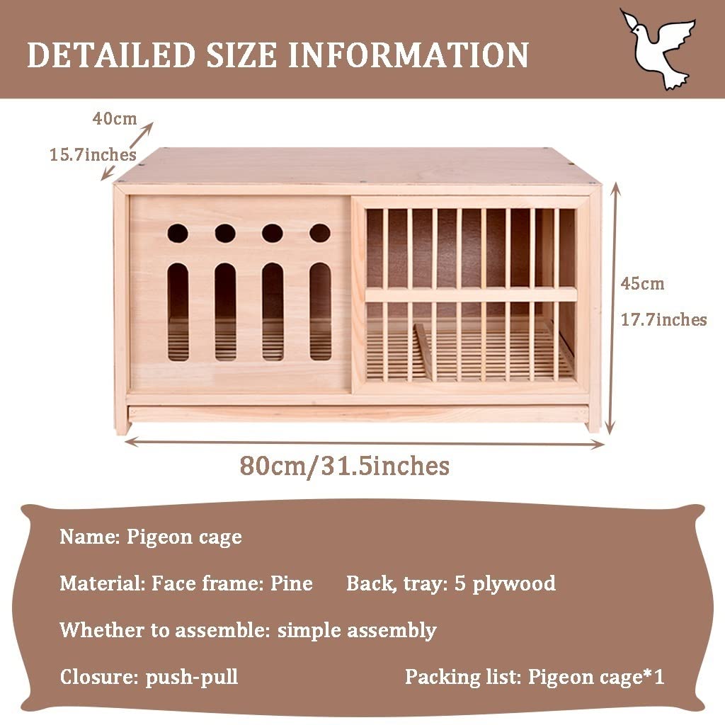 Jaula para palomas, bandeja extraíble, jaula para pájaros, reproducción de palomas portadoras, aviario, gallinero de madera maciza, evita la puerta ligera, caja nido para palomas, puertas correderas,